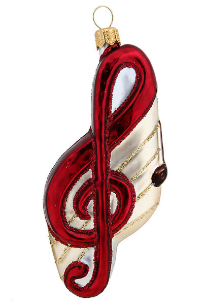 Aus  Glas ist der Violinschlüssel-Christbaumschmuck
