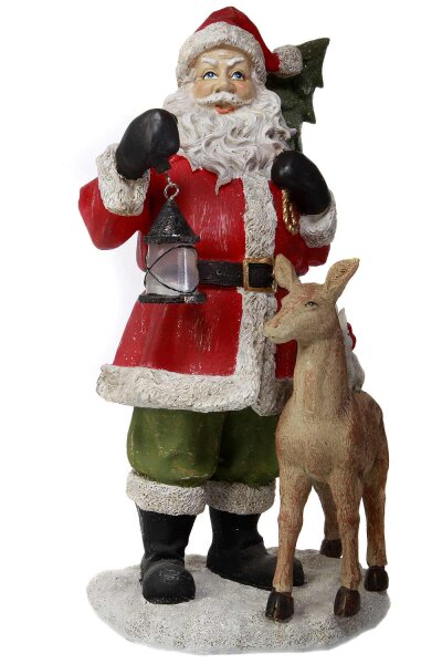 Weihnachtsmann mit Reh und Laterne